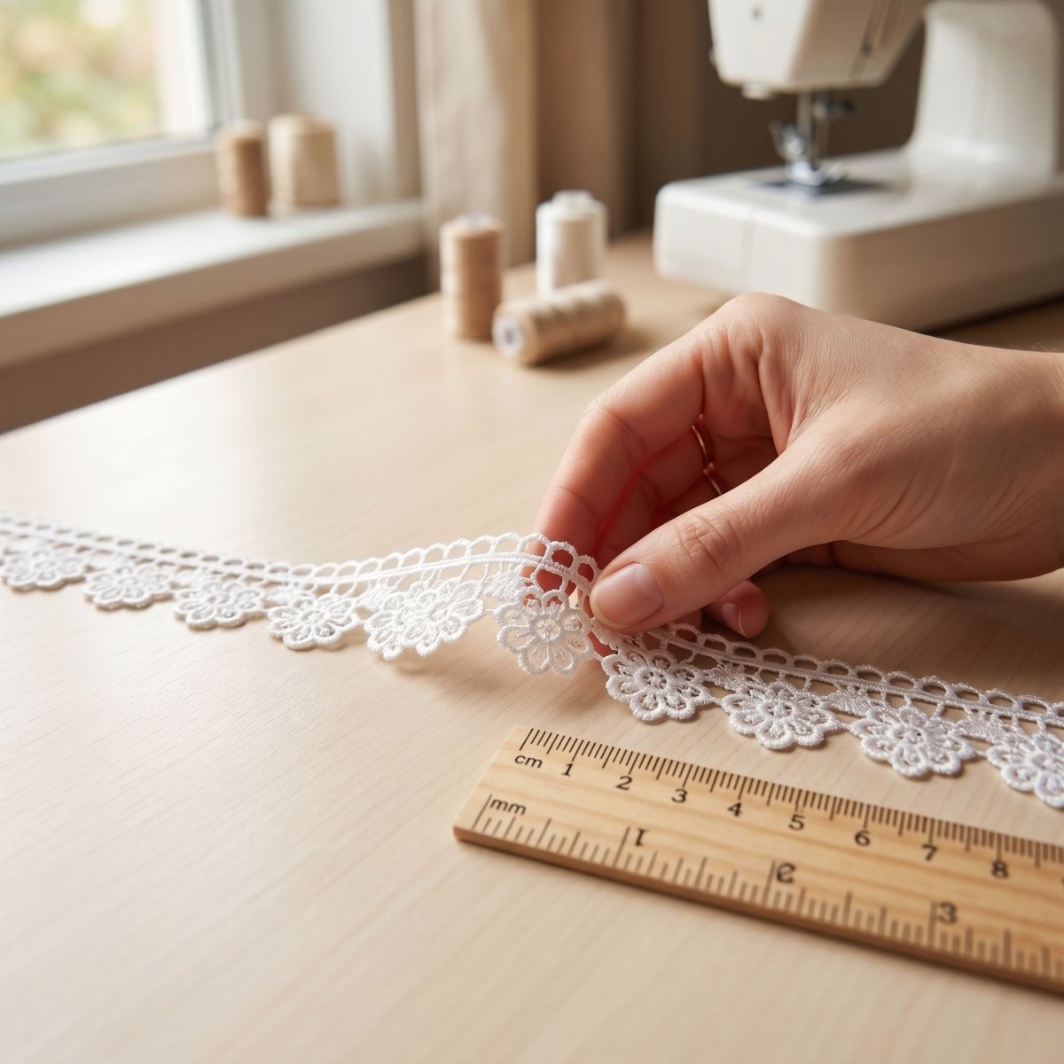 Encaje de Guipur Festoneado con Flores Angosto Blanco 3.5 cm, pasamanería decorativa por metro — Sartoria Studio